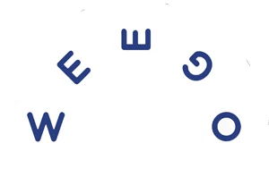 Blue stylized letters arranged in an arc on a white background.